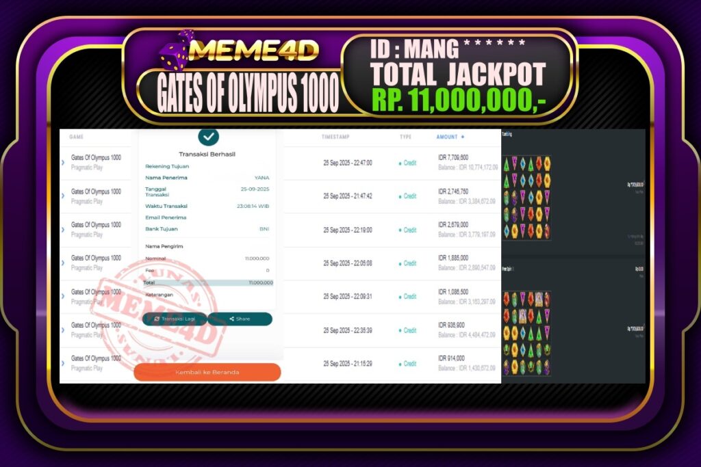 Bukti Jp MEME4D Slot Online 26 September 2025