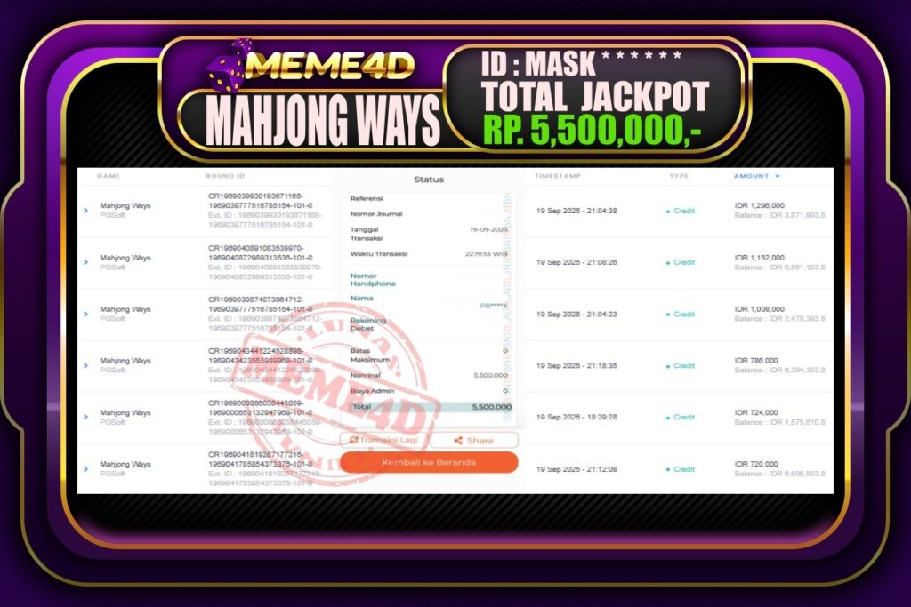 Bukti Jp MEME4D Slot Online 20 September 2025