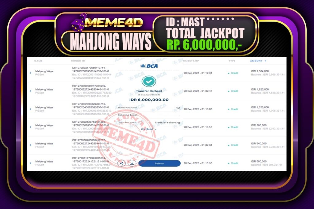 Bukti Jp MEME4D Slot Online 28 September 2025