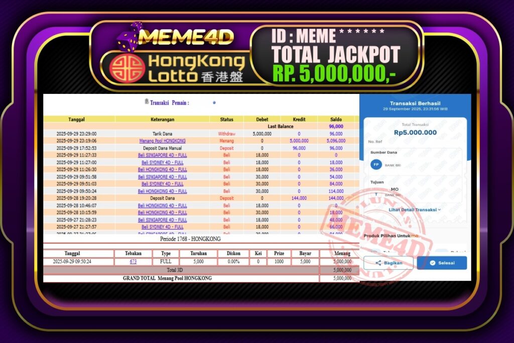 Bukti Jp MEME4D Togel Online 30 September 2025