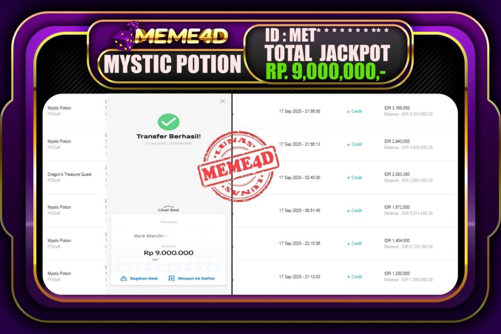 Bukti Jp MEME4D Slot Online 18 September 2025