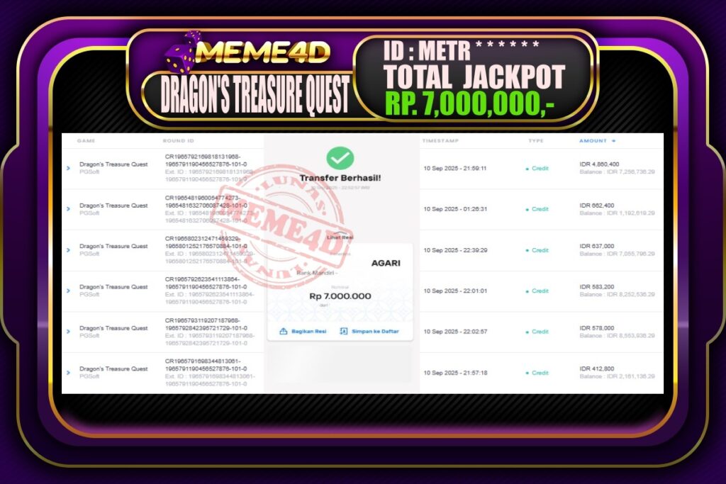 Bukti Jp MEME4D Slot Online 11 September 2025