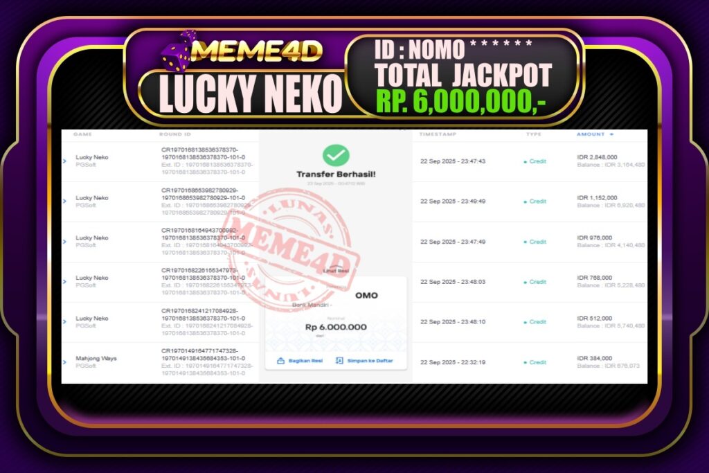 Bukti Jp MEME4D Slot Online 23 September 2025