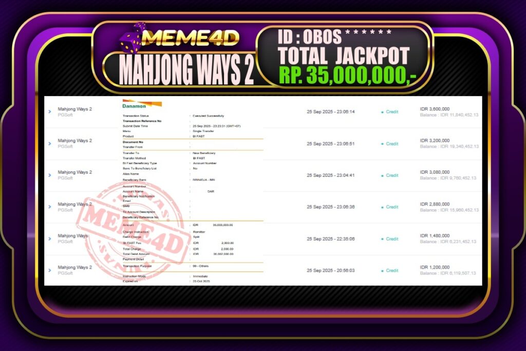 Bukti Jp MEME4D Slot Online 26 September 2025