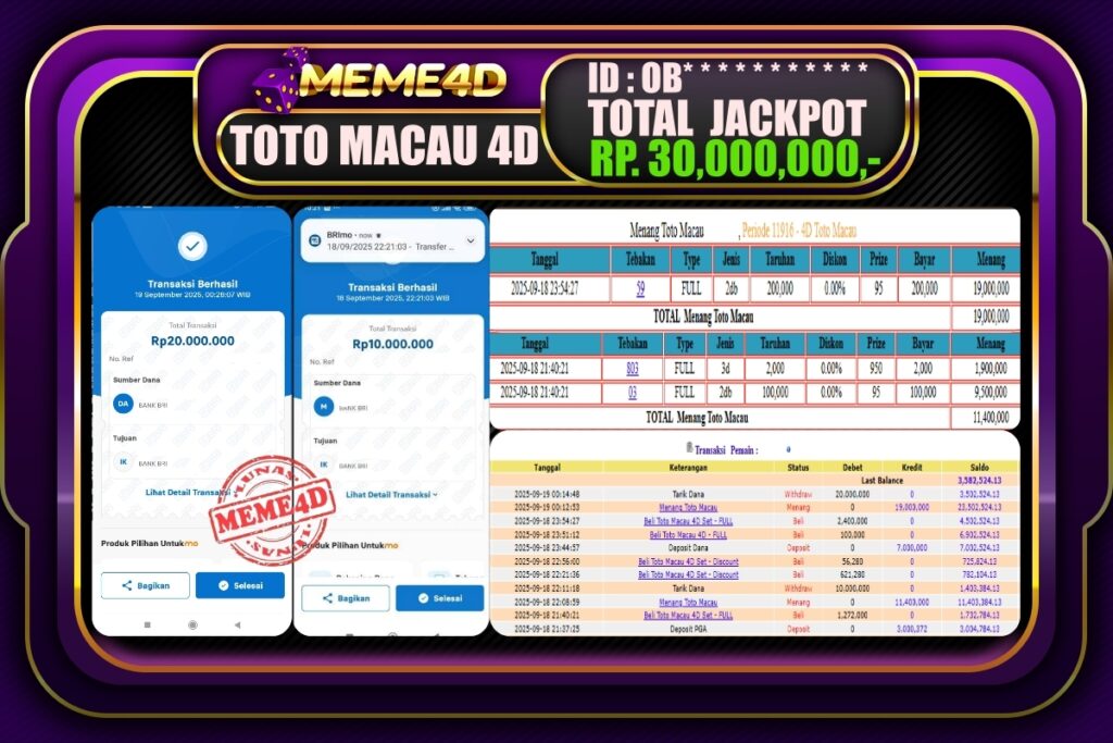 Bukti Jp MEME4D Togel Online 19 September 2025