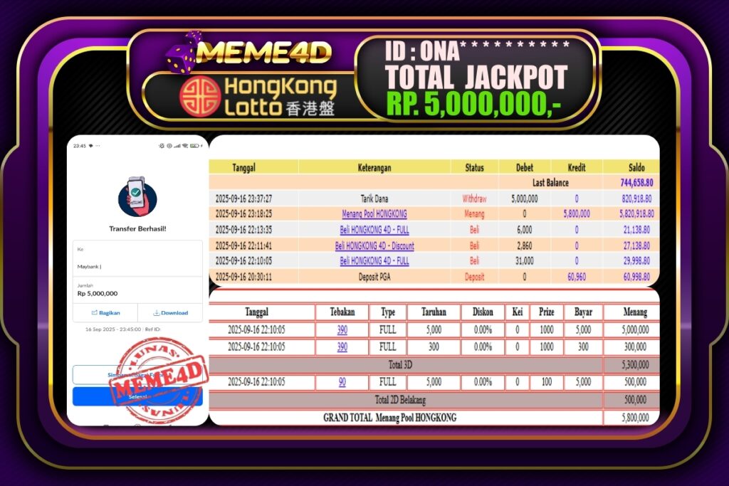 Bukti Jp MEME4D Togel Online 17 September 2025
