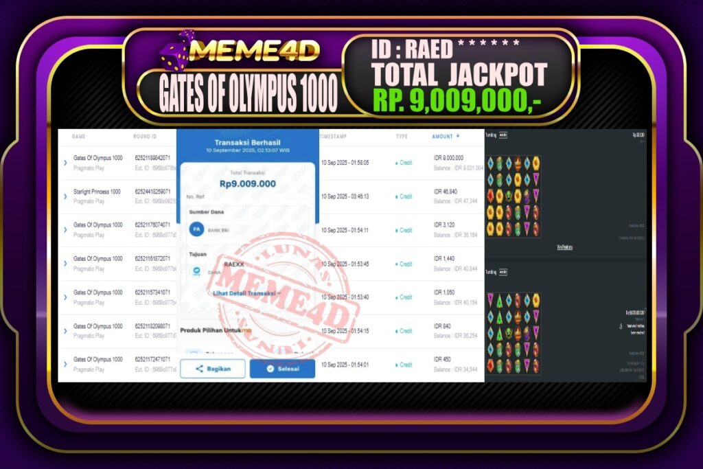 Bukti Jp MEME4D Slot Online 10 September 2025