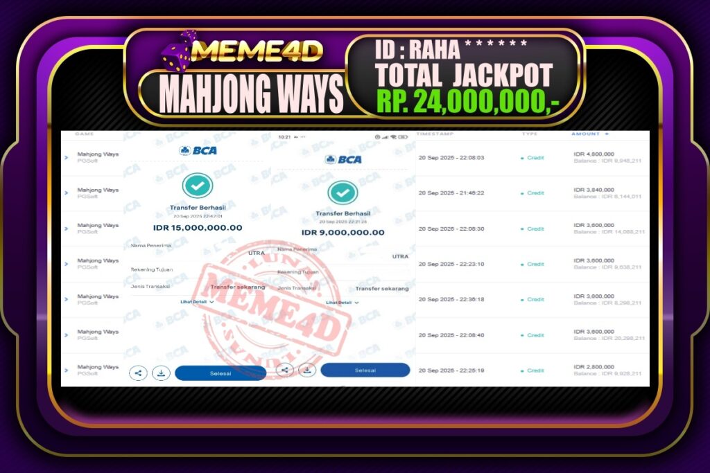 Bukti Jp MEME4D Slot Online 21 September 2025