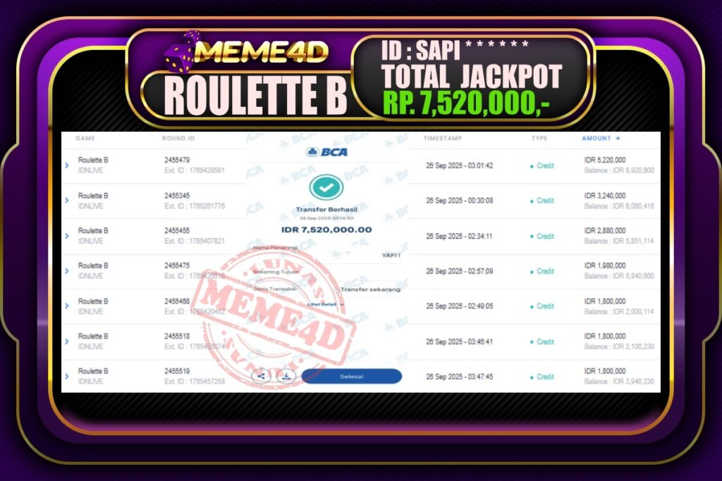 Bukti Jp MEME4D Slot Online 26 September 2025