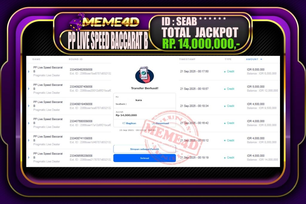 Bukti Jp MEME4D Casino Online 21 September 2025