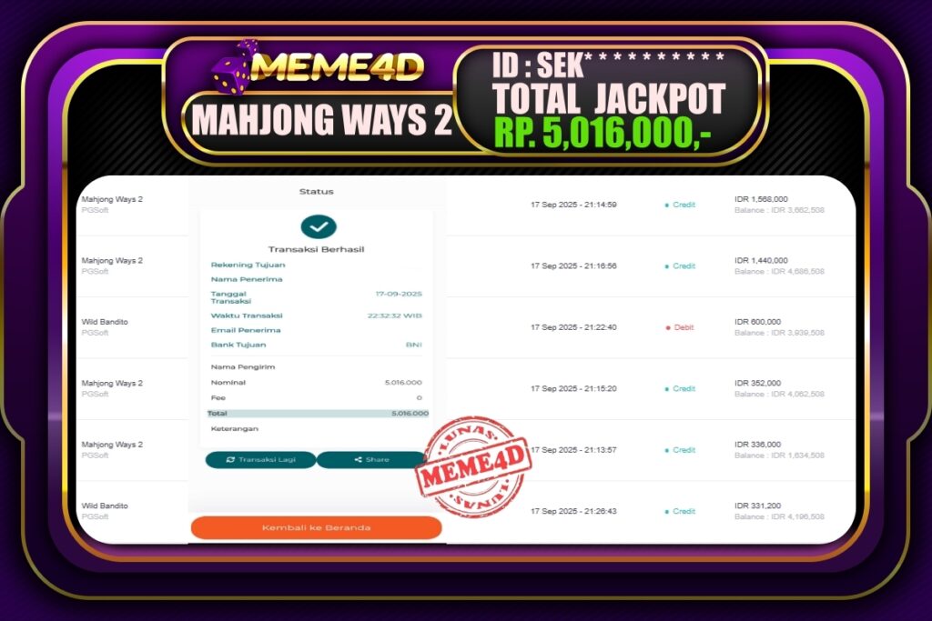 Bukti Jp MEME4D Slot Online 18 September 2025