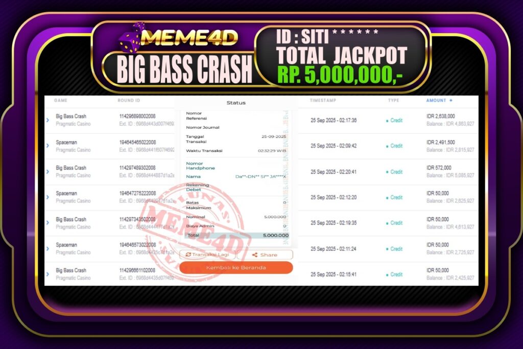 Bukti Jp MEME4D Slot Online 25 September 2025