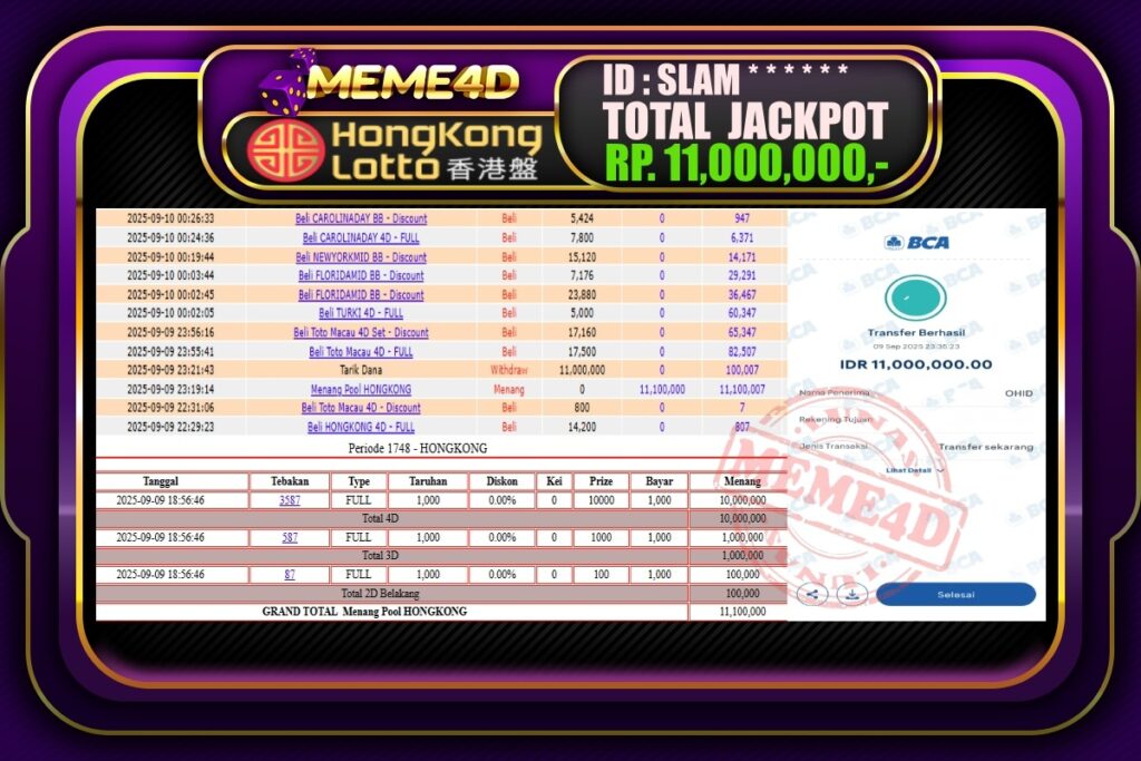 Bukti Jp MEME4D Togel Online 10 September 2025