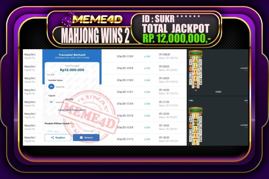 Bukti Jp MEME4D Slot Online 29 September 2025