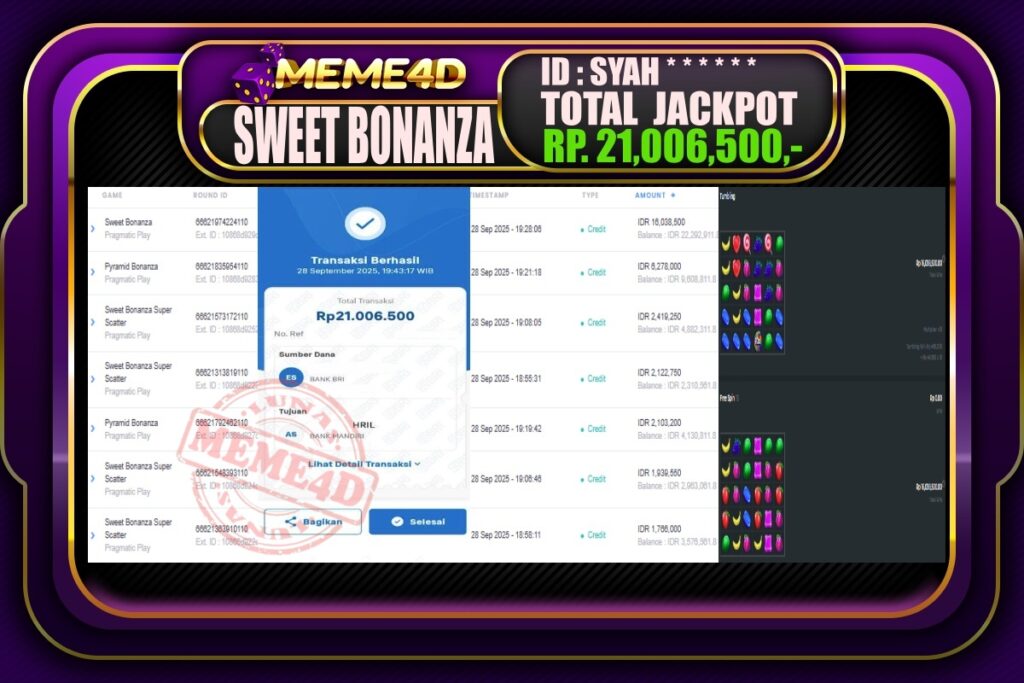 Bukti Jp MEME4D Slot Online 29 September 2025