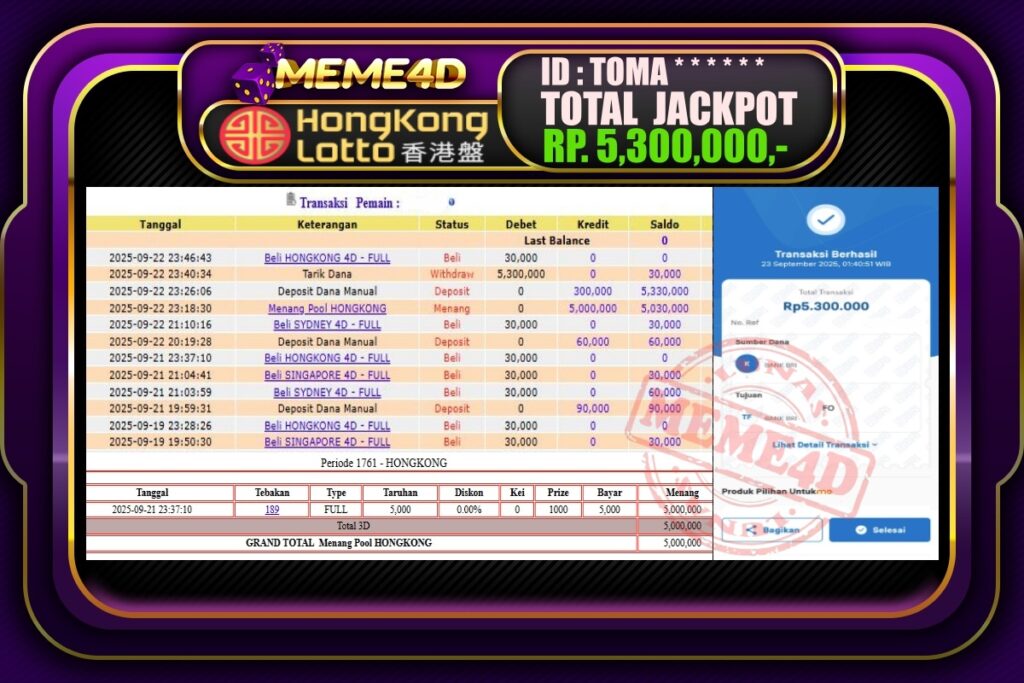 Bukti Jp MEME4D Togel Online 23 September 2025
