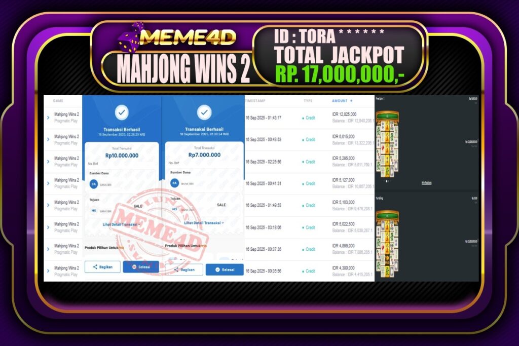 Bukti Jp MEME4D Slot Online 16 September 2025