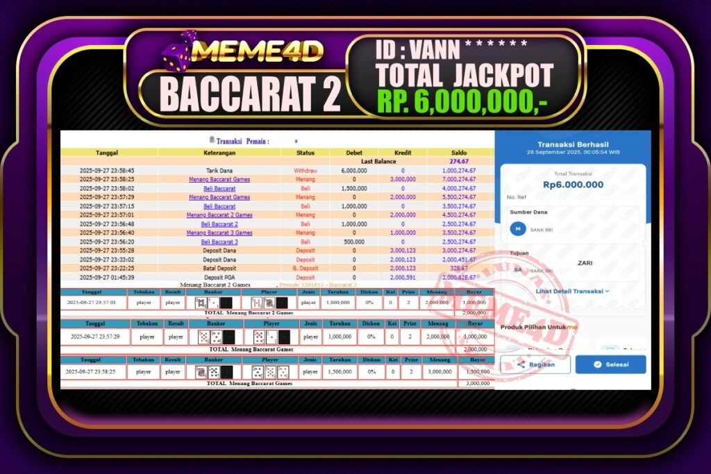 Bukti Jp MEME4D Casino Online 28 September 2025