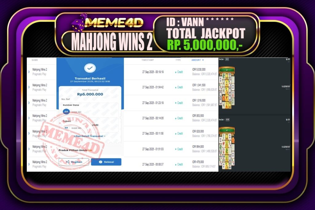 Bukti Jp MEME4D Slot Online 27 September 2025