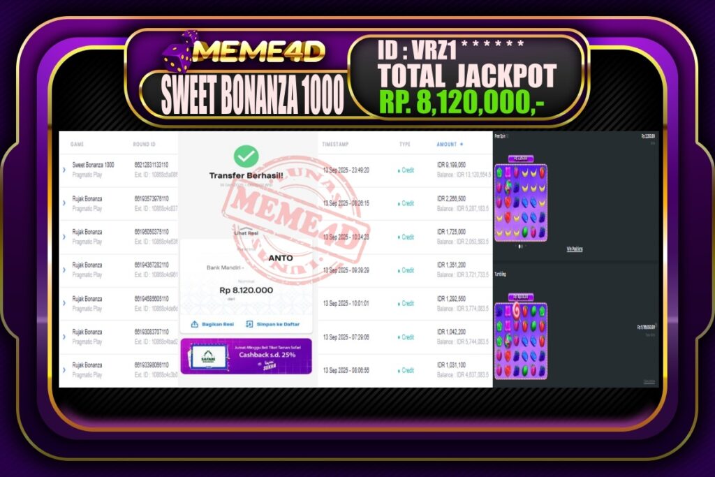 Bukti Jp MEME4D Slot Online 14 September 2025