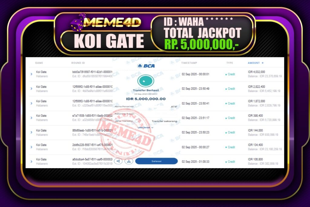 Bukti Jp MEME4D Slot Online 03 September 2025