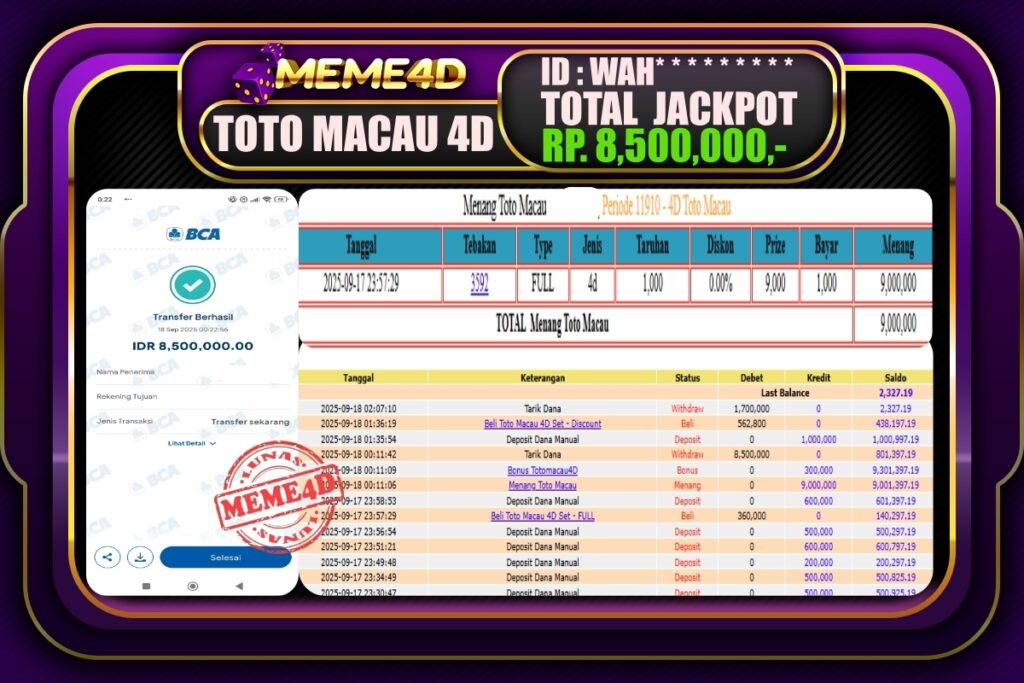 Bukti Jp MEME4D Togel Online 18 September 2025