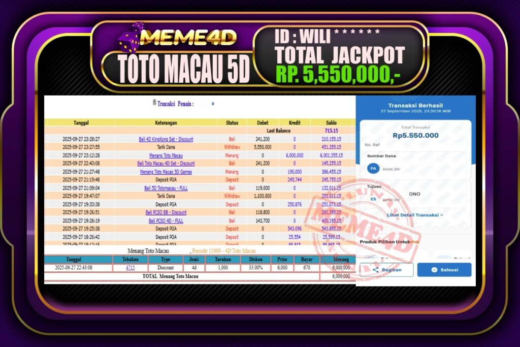 Bukti Jp MEME4D Togel Online 28 September 2025