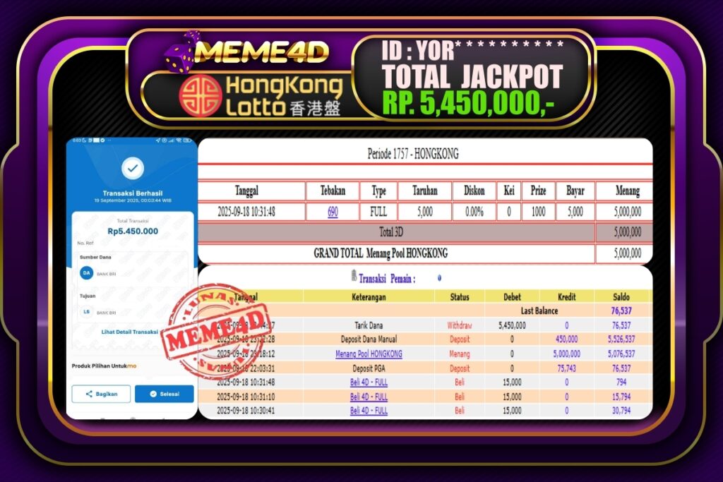 Bukti Jp MEME4D Togel Online 19 September 2025