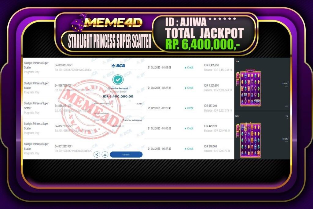 Bukti Jp MEME4D Slot Online 21 Oktober 2025