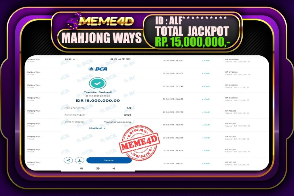 Bukti Jp MEME4D Slot Online 30 Oktober 2025