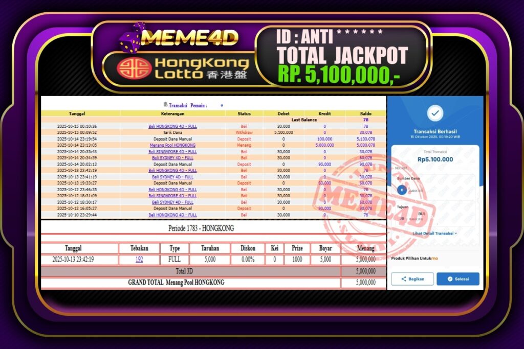 Bukti Jp MEME4D Togel Online 15 Oktober 2025