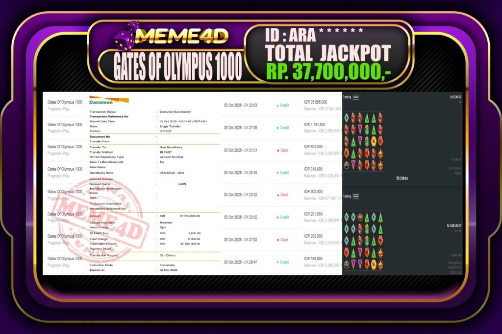 Bukti Jp MEME4D Slot Online 03 Oktober 2025