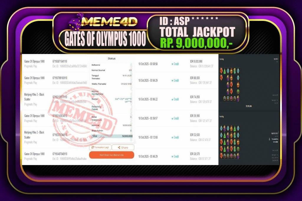 Bukti Jp MEME4D Slot Online 18 Oktober 2025