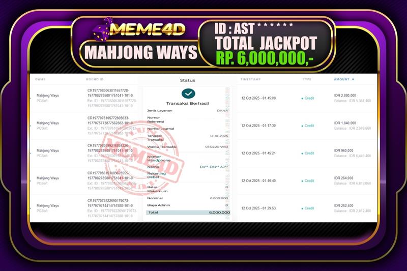 Bukti Jp MEME4D Slot Online 12 Oktober 2025