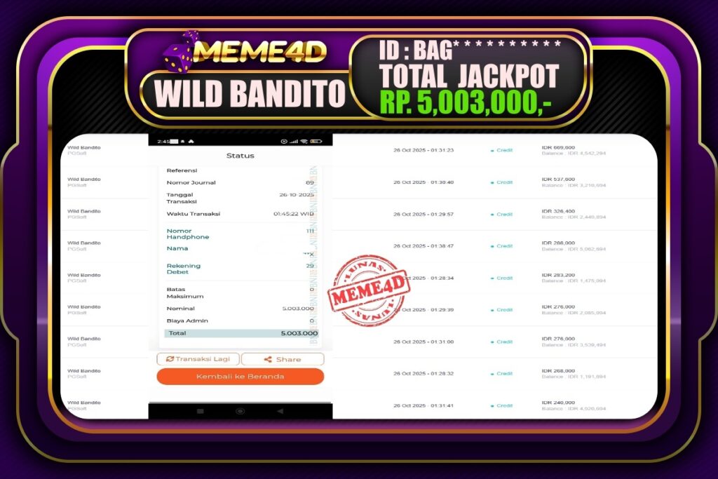 Bukti Jp MEME4D Slot Online 26 Oktober 2025