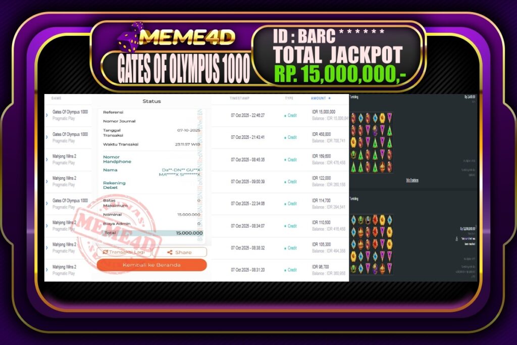 Bukti Jp MEME4D Slot Online 08 Oktober 2025