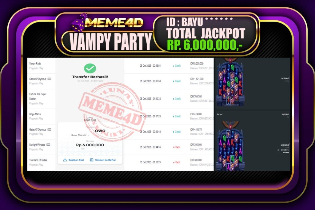 Bukti Jp MEME4D Slot Online 05 Oktober 2025