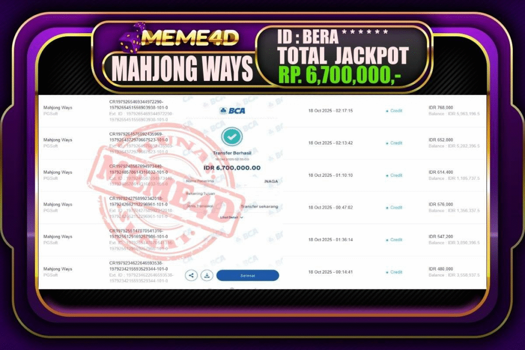 Bukti Jp MEME4D Slot Online 18 Oktober 2025