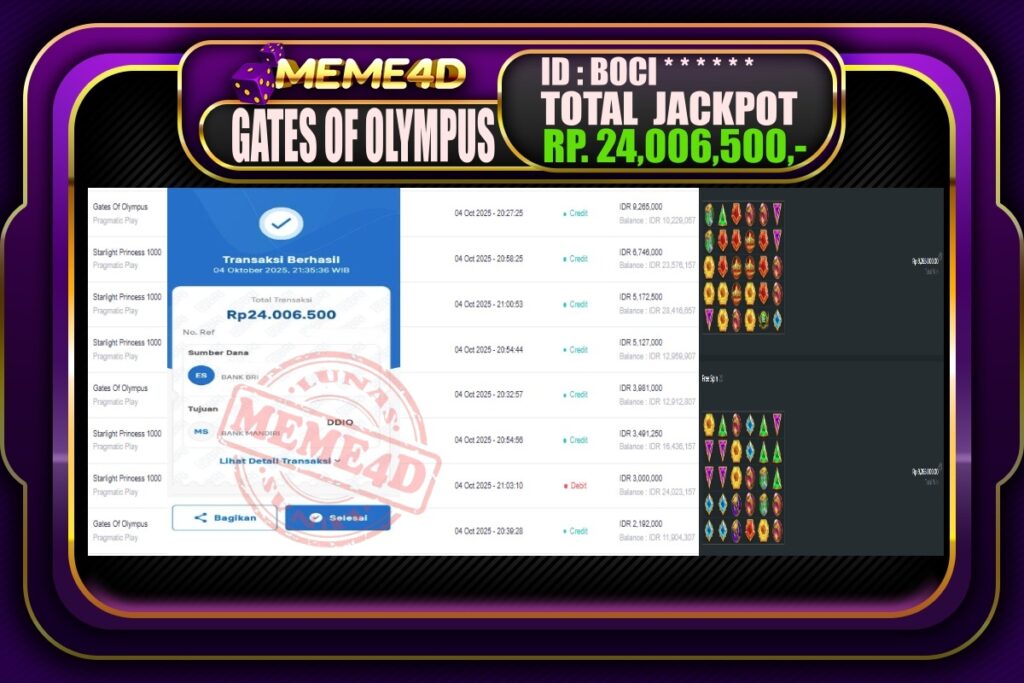 Bukti Jp MEME4D Slot Online 05 Oktober 2025