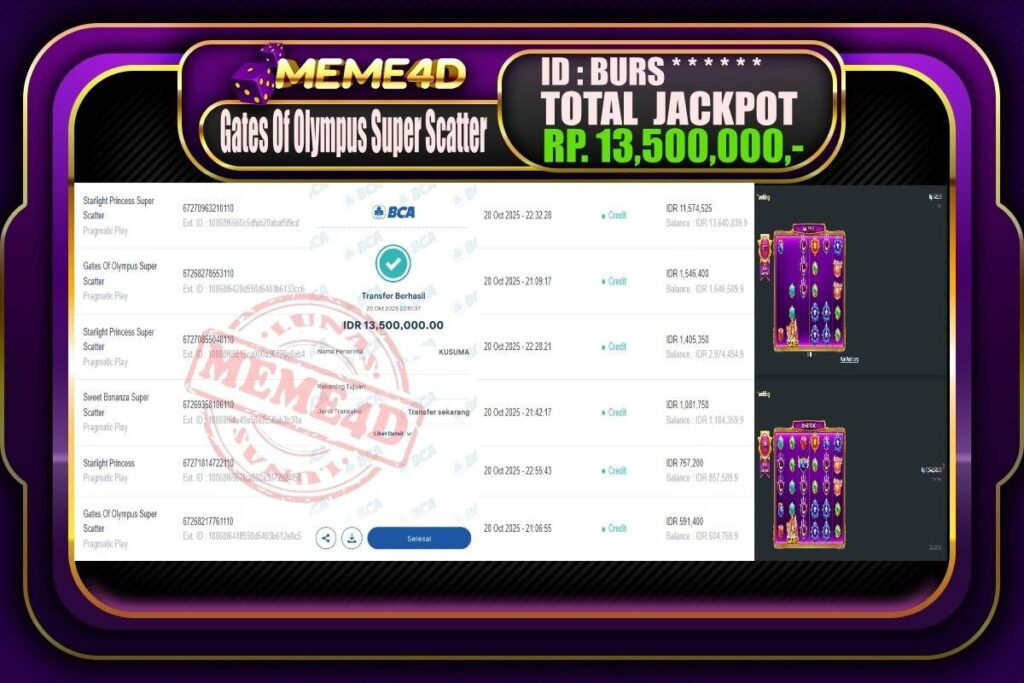 Bukti Jp MEME4D Slot Online 21 Oktober 2025