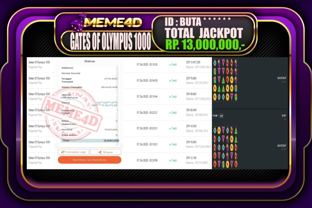 Bukti Jp MEME4D Slot Online 07 Oktober 2025