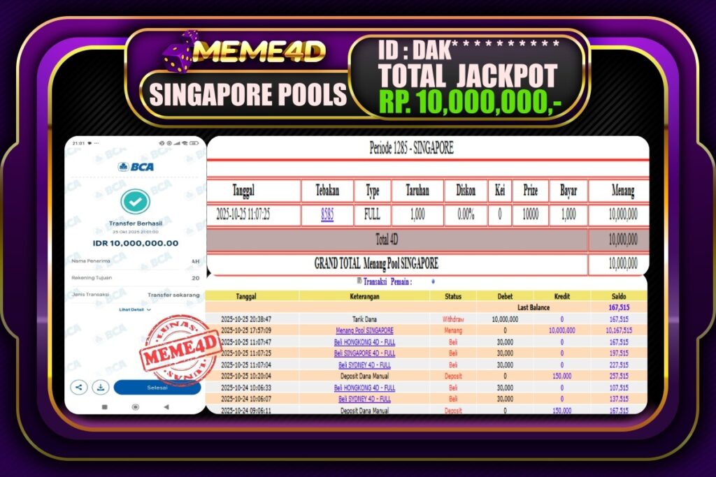 Bukti Jp MEME4D Togel Online 26 Oktober 2025