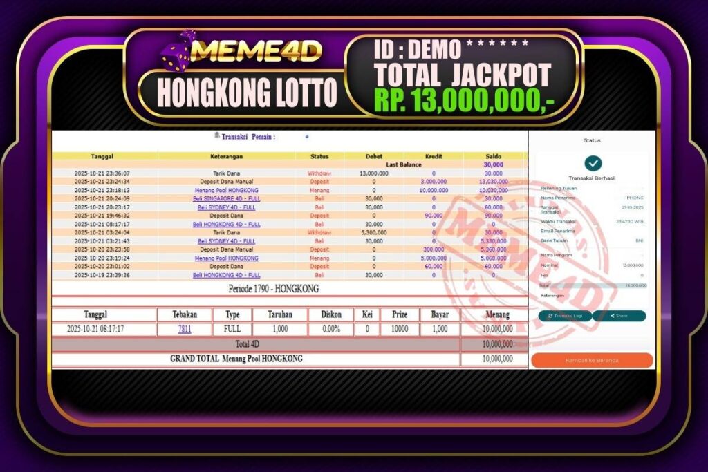 Bukti Jp MEME4D Togel Online 22 Oktober 2025