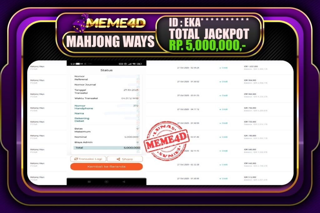 Bukti Jp MEME4D Slot Online 27 Oktober 2025