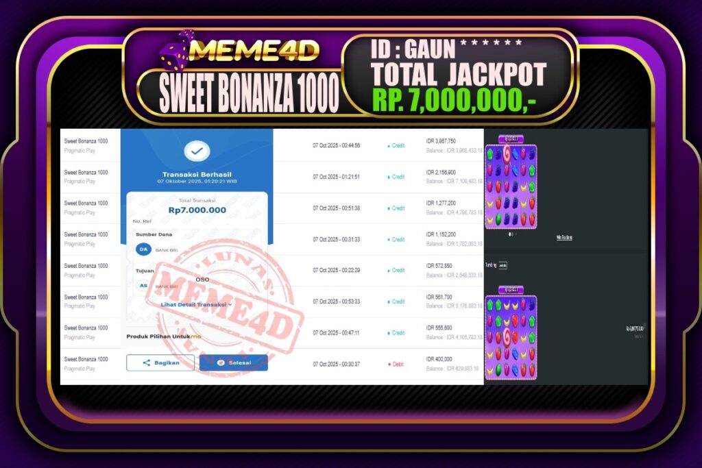 Bukti Jp MEME4D Slot Online 07 Oktober 2025