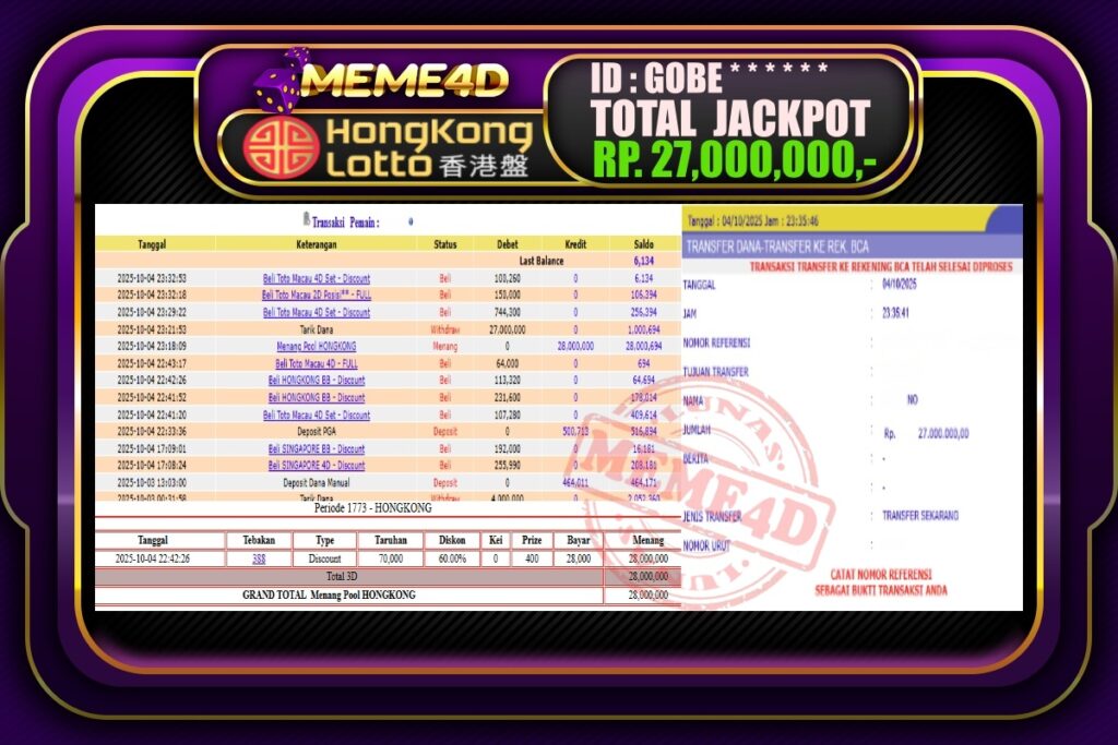 Bukti Jp MEME4D Togel Online 05 Oktober 2025