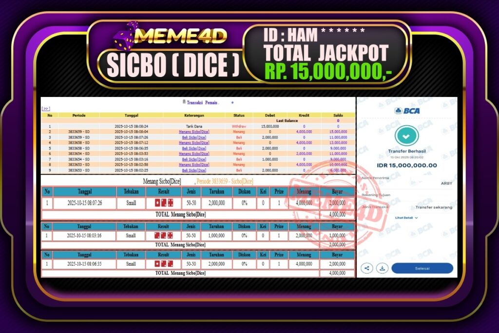 Bukti Jp MEME4D Casino Online 15 Oktober2025