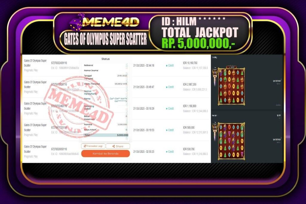 Bukti Jp MEME4D Slot Online 21 Oktober 2025