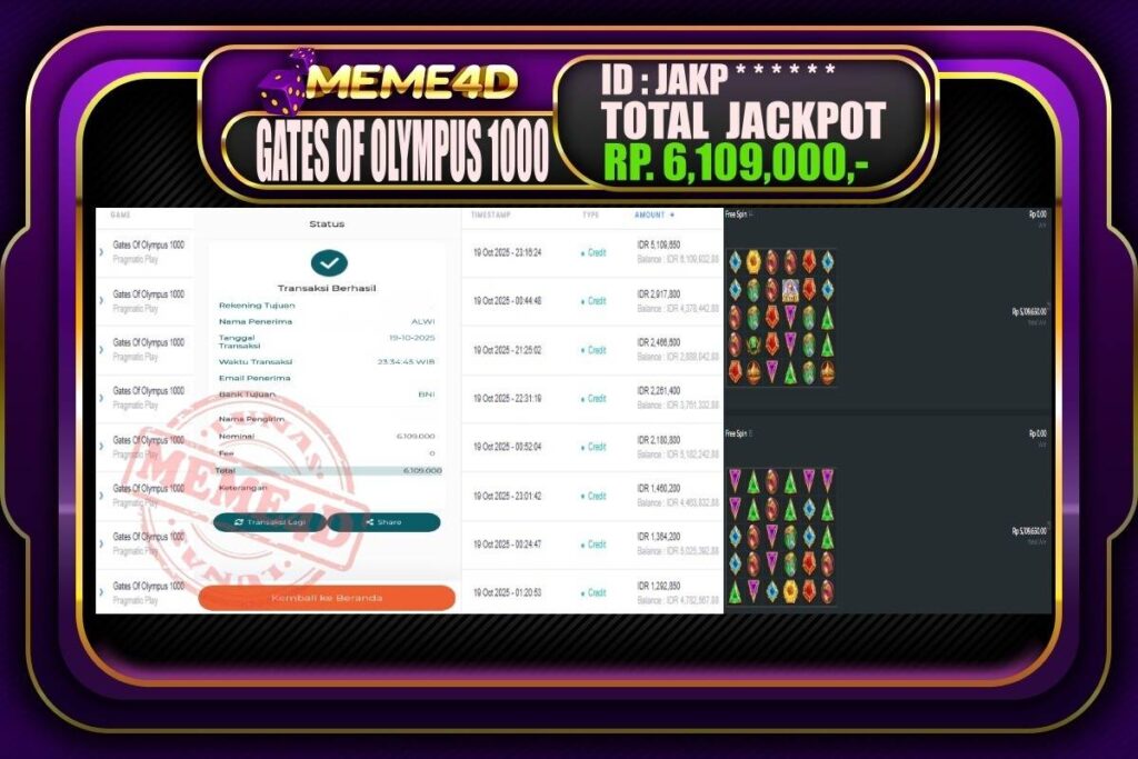 Bukti Jp MEME4D Slot Online 20 Oktober 2025