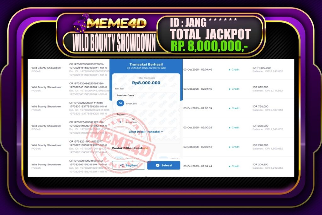 Bukti Jp MEME4D Slot Online 03 Oktober 2025